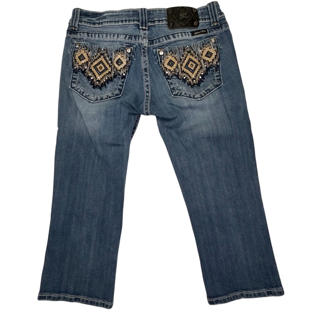 Miss Me Capri Jeans Womens 29‎ Blue Embellished Studded Stretch Denim Capri